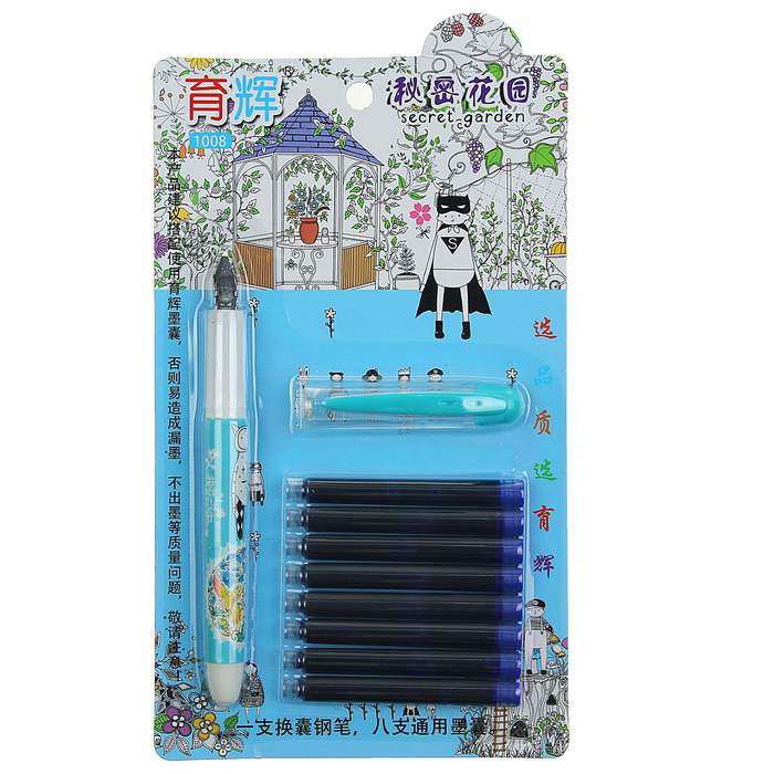 Ручка перьевая+8картриджей синих на блистере МИКС