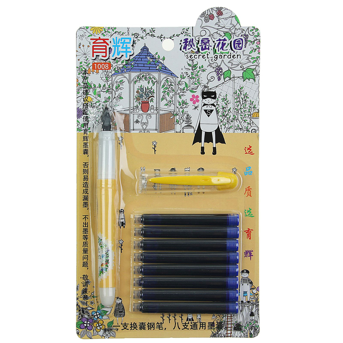 Ручка перьевая+8картриджей синих на блистере МИКС