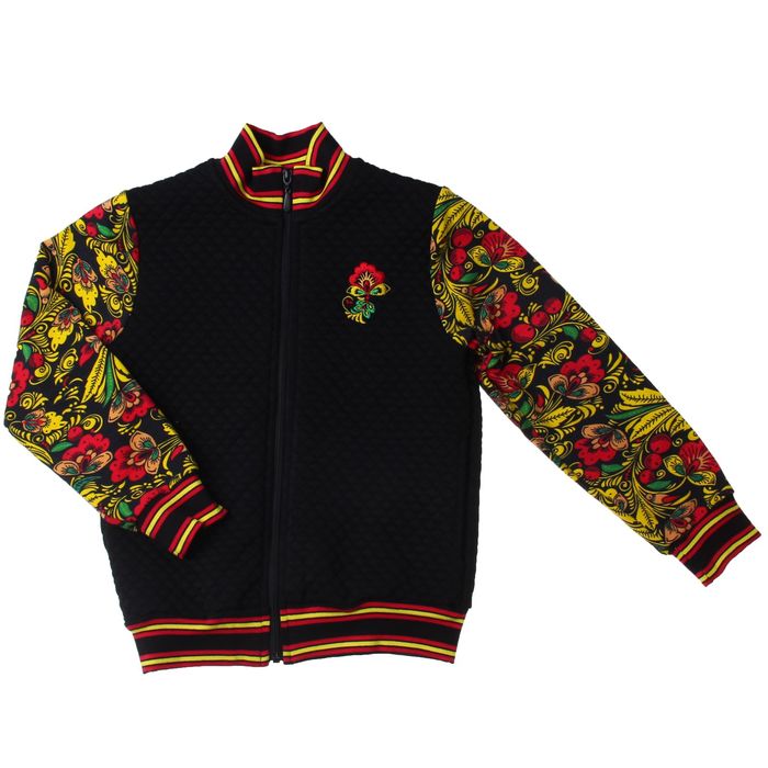 Куртка (бомбер) для девочки "Хохлома", рост 140 см (72), цвет чёрный, принт хохлома (арт. ДДД988722_Д)