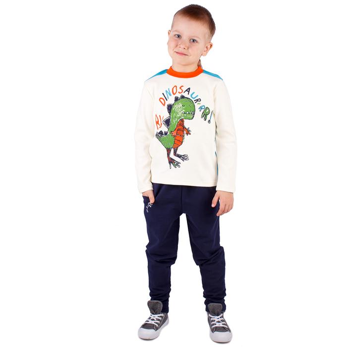 Джемпер для мальчика "Дино", рост 92 см (50), цвет сливки/бирюзовый (арт. ПДД438067_М)