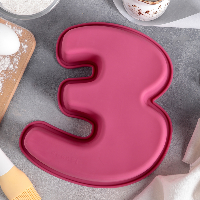 Форма для выпечки "Большая цифра три" 25х22х5 см, цвета МИКС