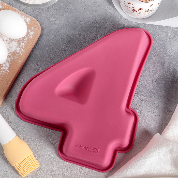 Форма для выпечки "Большая цифра четыре" 25х22х5 см, цвета МИКС