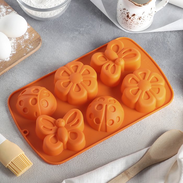 Форма для выпечки, 6 ячеек, 28х6,5х3,5 см "Пыльца", цвета МИКС