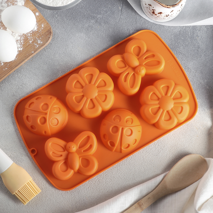 Форма для выпечки, 6 ячеек, 28х6,5х3,5 см "Пыльца", цвета МИКС