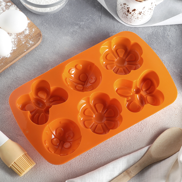 Форма для выпечки, 6 ячеек, 28х6,5х3,5 см "Пыльца", цвета МИКС