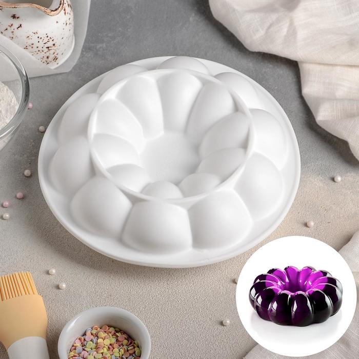 Форма для муссовых десертов и выпечки Доляна «Цветок», силикон, 21×7 см, цвет белый форма для муссовых десертов и выпечки доляна пузыри 18 5×4 5 см цвет белый