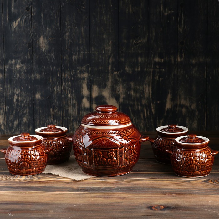 Набор для запекания "Колобок" жаровня 3 л, 4 горшка 0,5 л