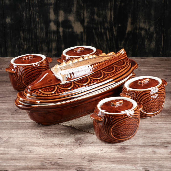 Набор для запекания "Осетр" жаровня 2 л, 4 горшка 0,5 л