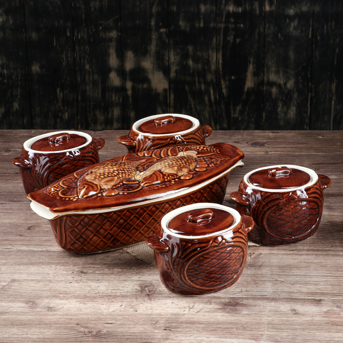 Набор для запекания "Карп" жаровня 1,8 л, 4 горшка 0,5 л