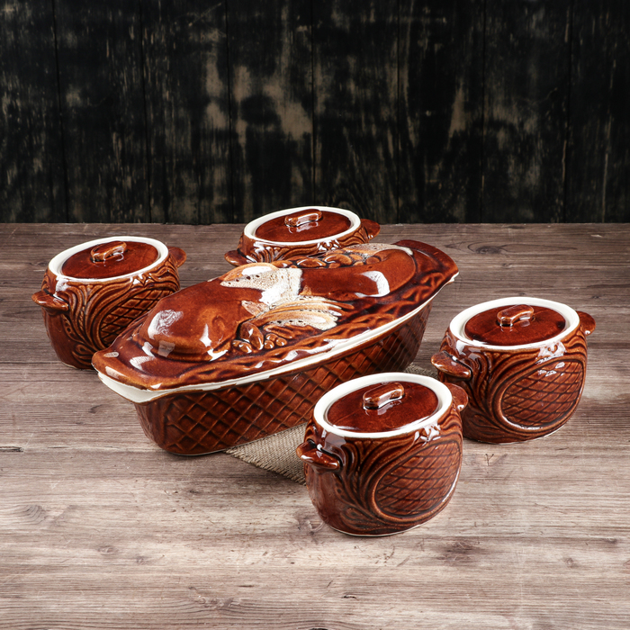 Набор для запекания "Сом" жаровня 1,8 л, 4 горшка 0,5 л