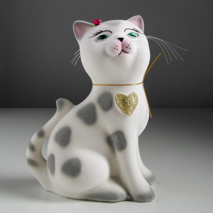 Копилка "Василиса" малая, флок, белый леопард