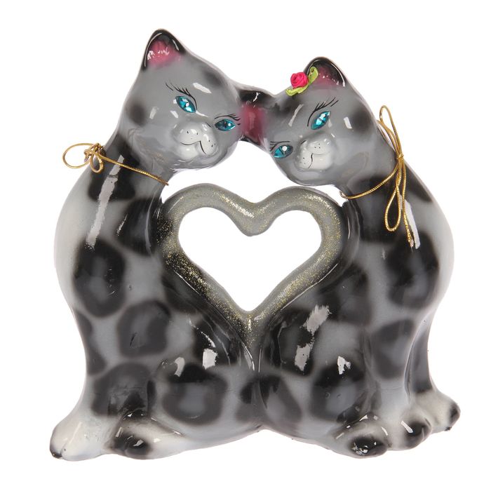 Копилка "Коты сердце" большая, глянец, серо-леопардовая