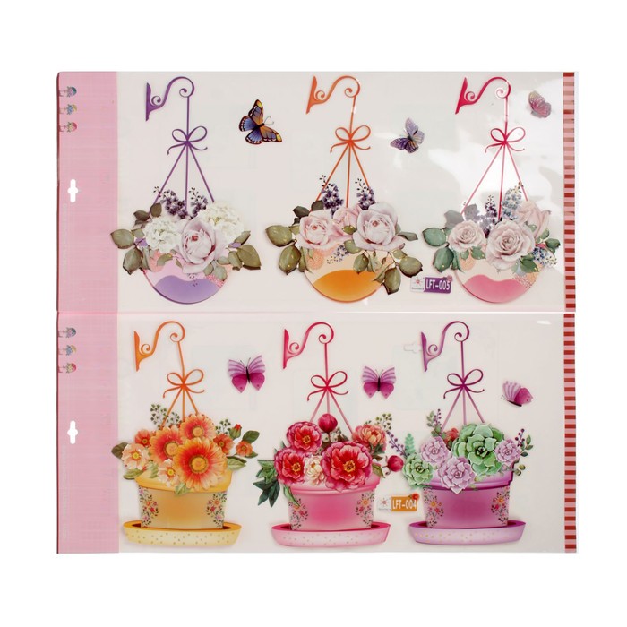 Наклейка многослойная "Подвесное кашпо с цветами", МИКС