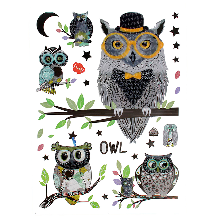 Наклейка многослойная "Совушка на ветке", МИКС
