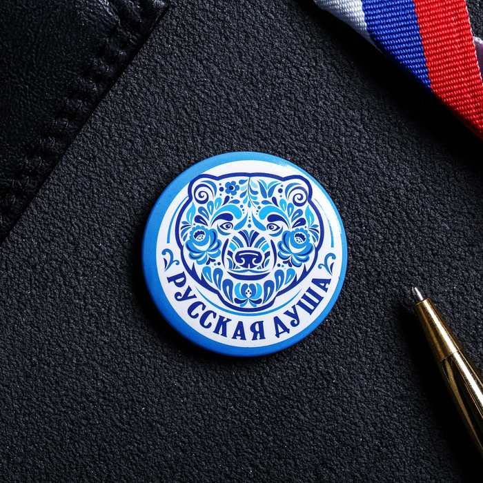 Магнит закатной "Мишка. Гжель"