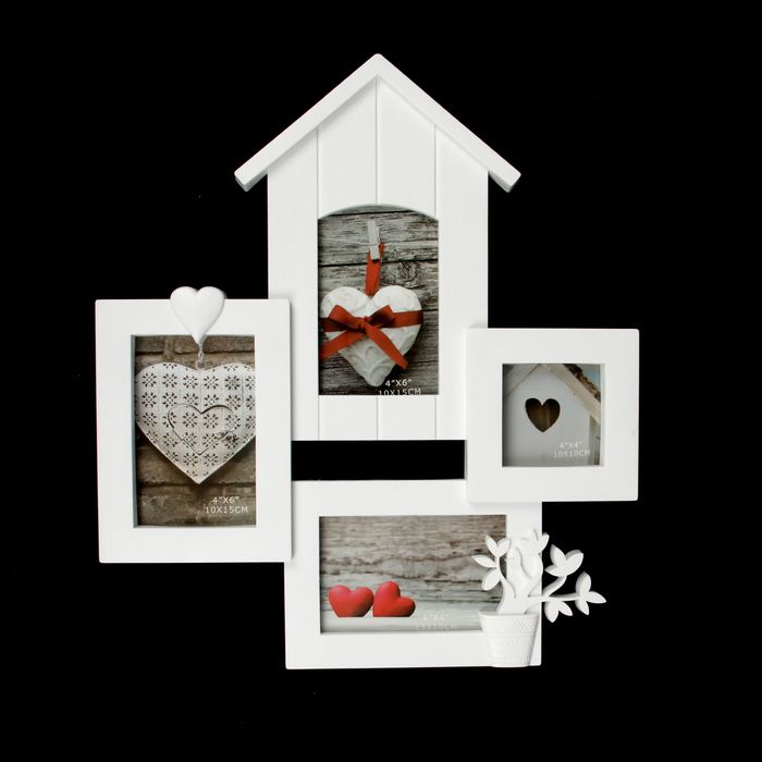 Фоторамка "Дом" на 4 фото 10х15 см, 10х10 см, белая