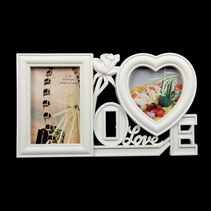 Фоторамка "Любовь везде" на 2 фото 10х15 см, 12х12 см, белая