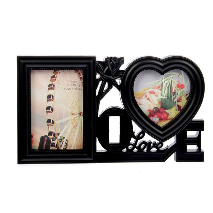 Фоторамка "Любовь везде" на 2 фото 10х15 см, 12х12 см , чёрная