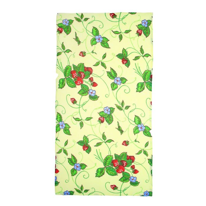 Полотенце вафельное набивное "Клубника", желтый 40х70 см 160 гр/м хлопок