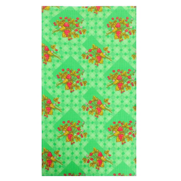 Полотенце вафельное набивное "Клубника", 40х70 см, цвет зеленый, принт МИКС