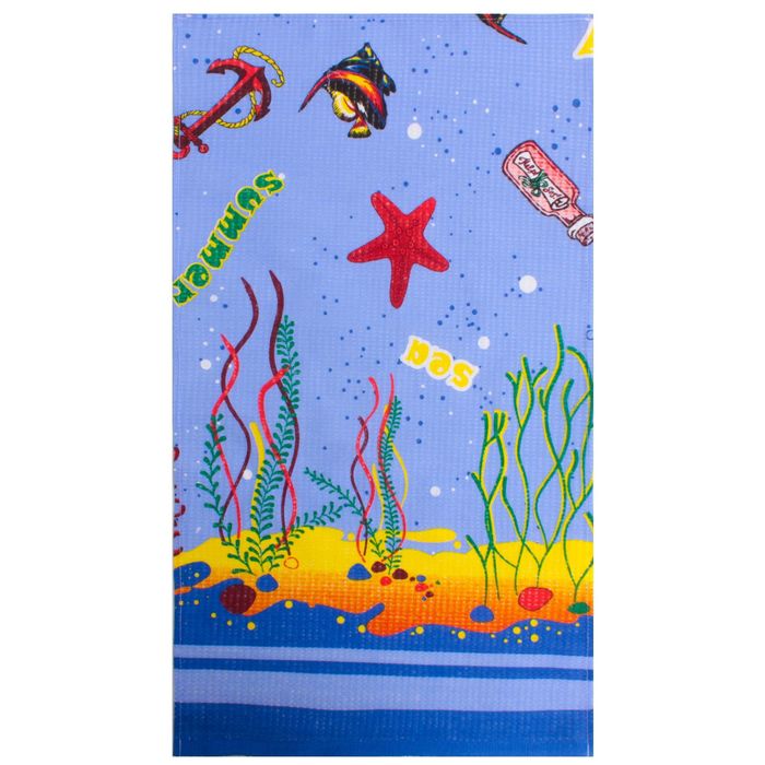 Полотенце вафельное набивное "Морской", 40х70 см, голубой,160 гр/м, 100% хлопок