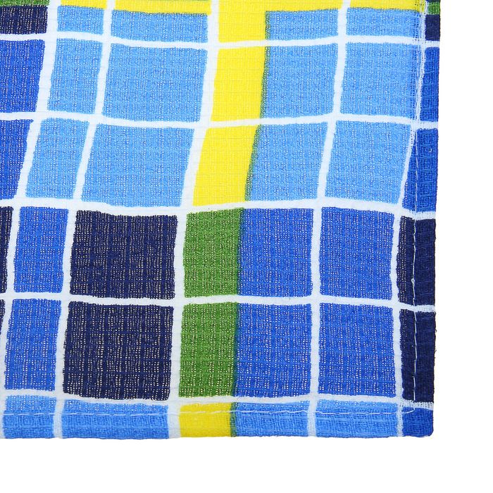 Полотенце вафельное набивное "Яркая клетка", 40х70 см, синий,160 гр/м, 100% хлопок