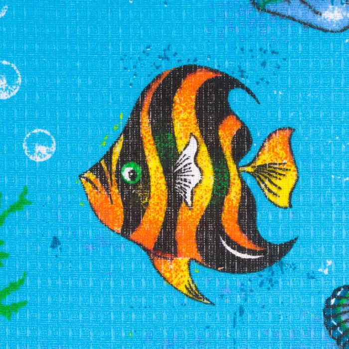 Полотенце вафельное набивное" Рыбки", 40х70 см, голубой. 160 гр/м, 100% хлопок