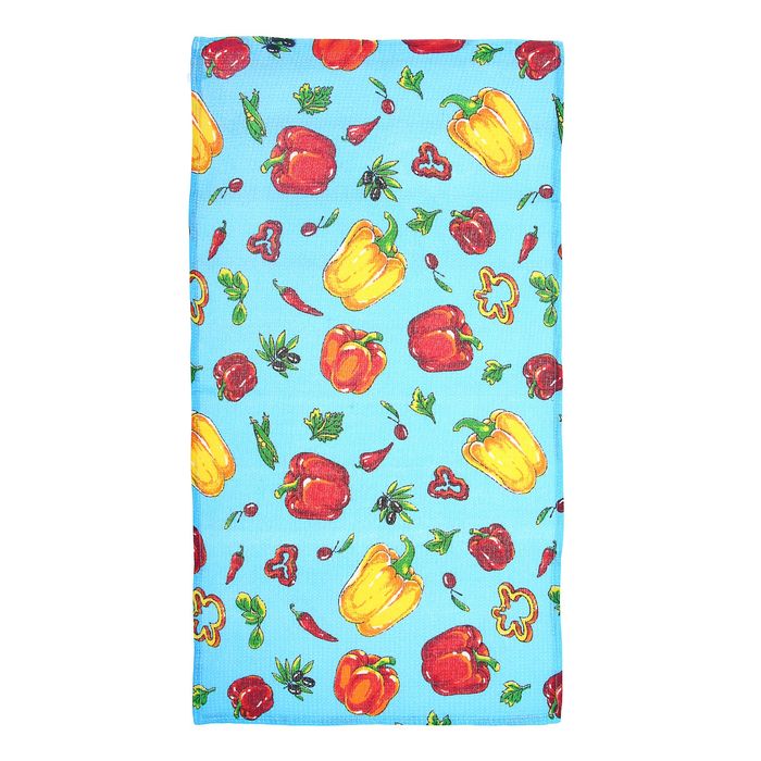 Полотенце вафельное набивное "Перцы" синий, 40х70 см,160 гр/м хлопок