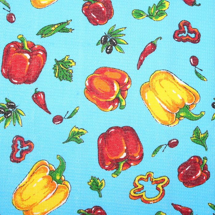 Полотенце вафельное набивное "Перцы" синий, 40х70 см,160 гр/м хлопок