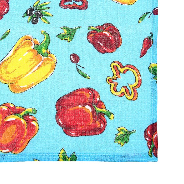 Полотенце вафельное набивное "Перцы" синий, 40х70 см,160 гр/м хлопок