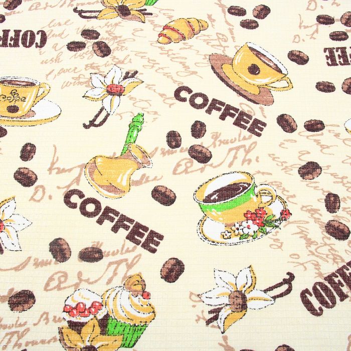 Полотенце вафельное набивное "Кофе", 40х70 см, бежевый, 160 гр/м, 100% хлопок