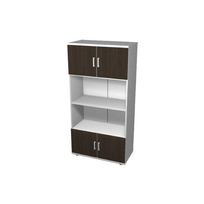 Шкаф-стеллаж  четырёхярусный двухсекционный с дверями, венге/серый ПШС4.2 + ПД1(4шт)