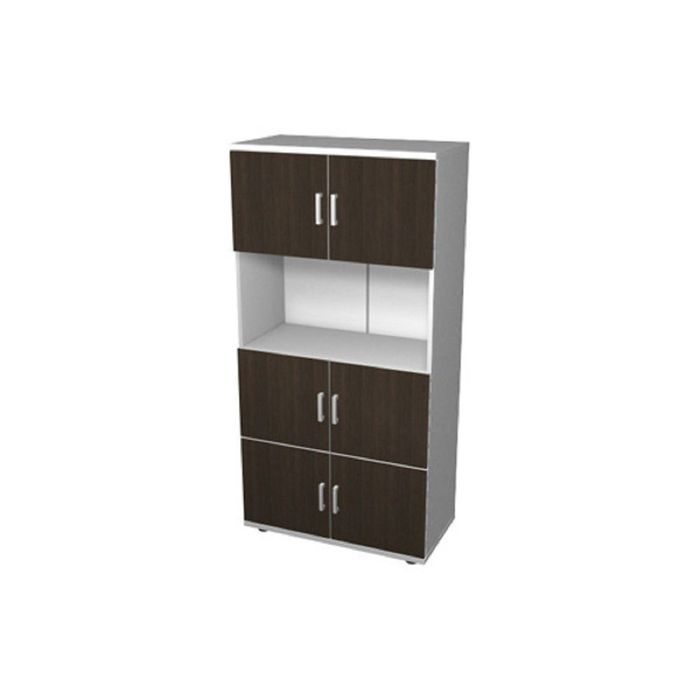 Шкаф-стеллаж  четырёхярусный двухсекционный с шестью дверями, венге/серый ПШС4.2 + ПД1(6шт)