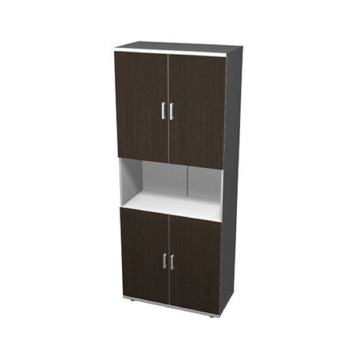 Шкаф-стеллаж  пятиярусный двухсекционный с четырмя дверями, венге/серый ПШС5.2 + ПД2(4шт)