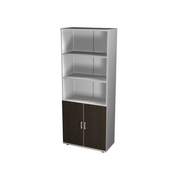 Шкаф-стеллаж  пятиярусный двухсекционный с двумя дверями, венге/серый ПШС5.2 + ПД2(2шт)