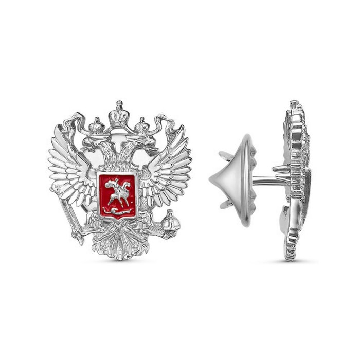 Значок "Герб РФ" Георгий Победоносец, посеребрение с оксидированием