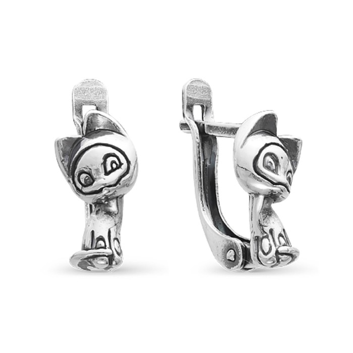 Серьги "Котёнок", посеребрение с оксидированием