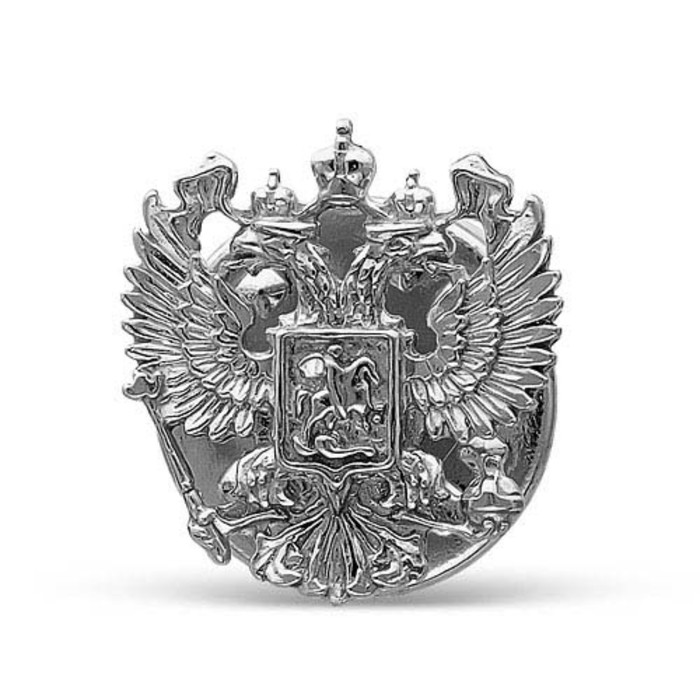 Значок "Герб РФ", посеребрение с оксидированием