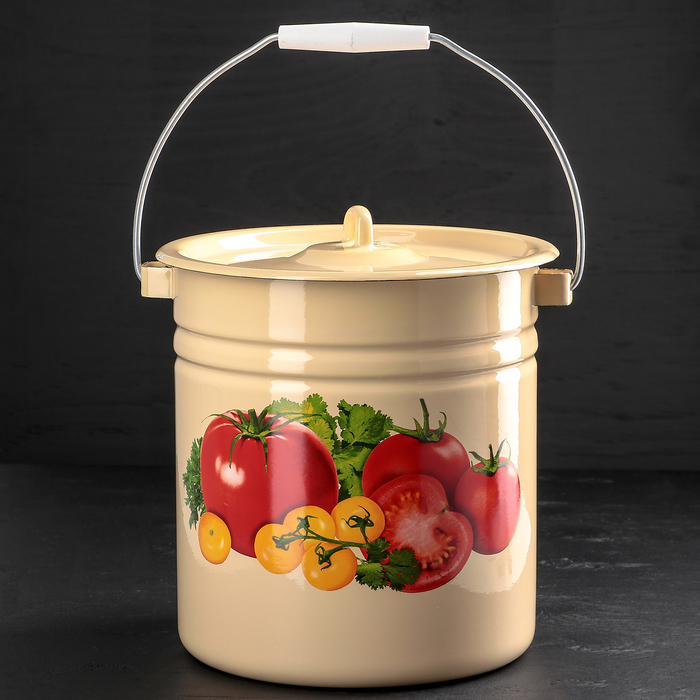 Ведро цельнотянутое 12 л, с крышкой, декор, палевое