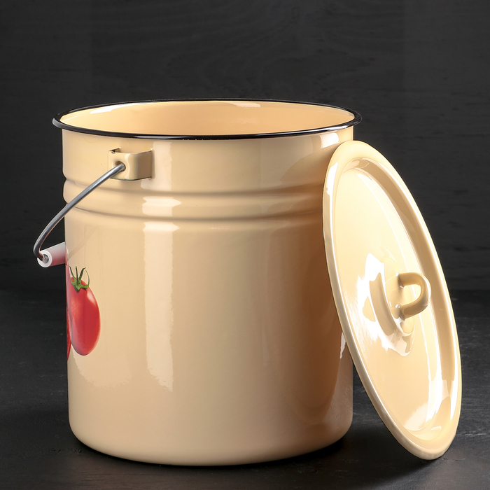 Ведро цельнотянутое 12 л, с крышкой, декор, палевое