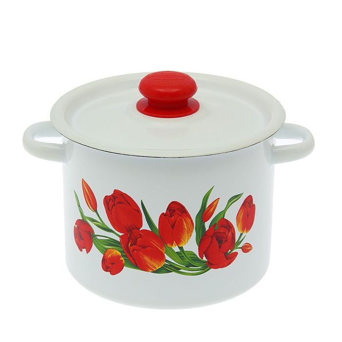 Кастрюля цилиндрическая 3,5 л "Тюльпаны", пластмассовая ручка