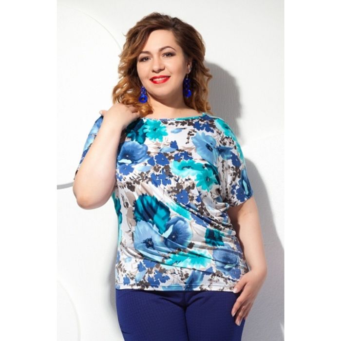 Блуза женская, размер 54, цвет белый+бирюза Б-129/5