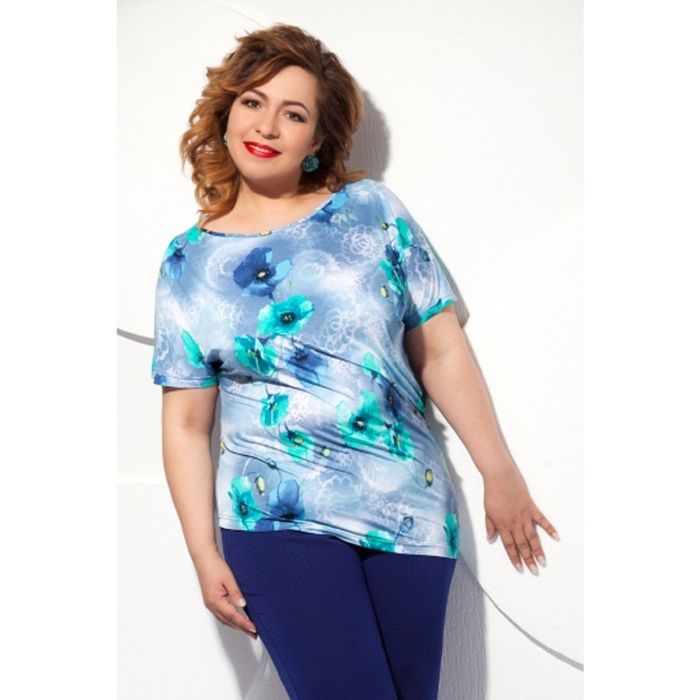 Блуза женская, размер 58, цвет голубой+бирюза Б-129/6