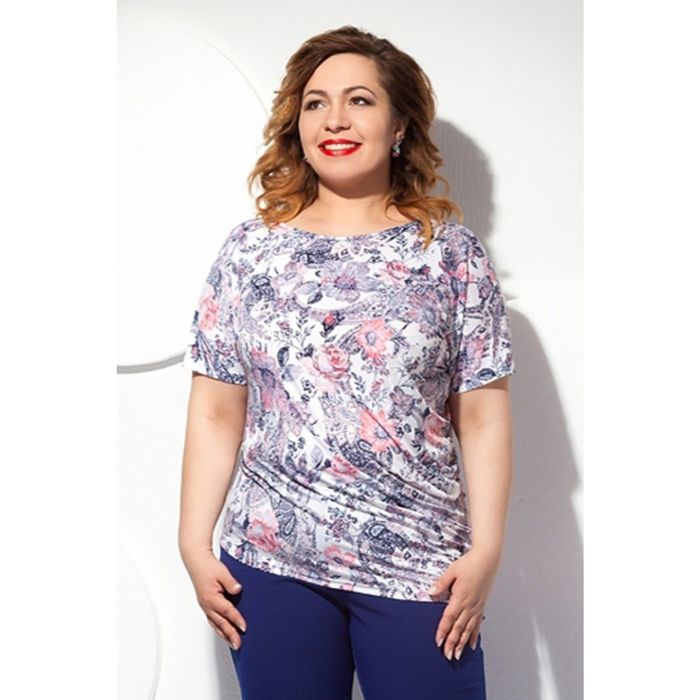 Блуза женская, размер 60, цвет белый+розовый Б-129/7