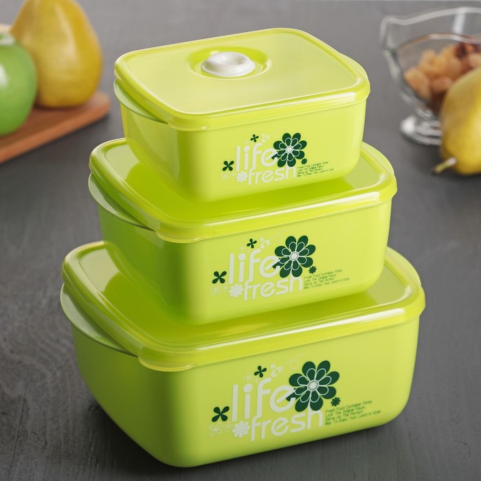 Набор ланч-боксов "Свежесть", 3 шт: 350 мл, 600 мл, 1,2 л (21х15 см/16х13 см/13х10 см), цвета МИКС