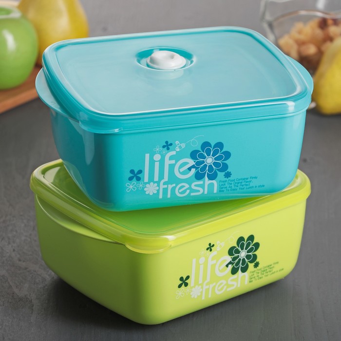 Набор ланч-боксов "Свежесть", 3 шт: 350 мл, 600 мл, 1,2 л (21х15 см/16х13 см/13х10 см), цвета МИКС