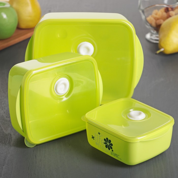 Набор ланч-боксов "Свежесть", 3 шт: 350 мл, 600 мл, 1,2 л (21х15 см/16х13 см/13х10 см), цвета МИКС