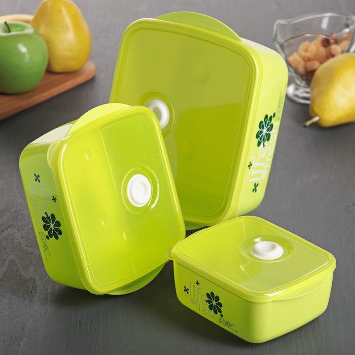 Набор ланч-боксов "Свежесть", 3 шт: 350 мл, 600 мл, 1,2 л (21х15 см/16х13 см/13х10 см), цвета МИКС