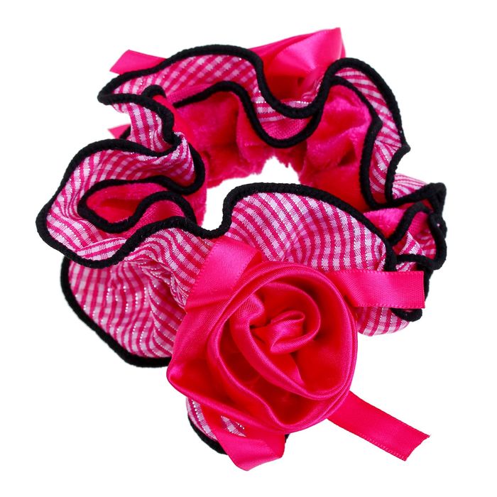 Резинка для волос "Орбита", с розой, чёрный кант, клетка, микс