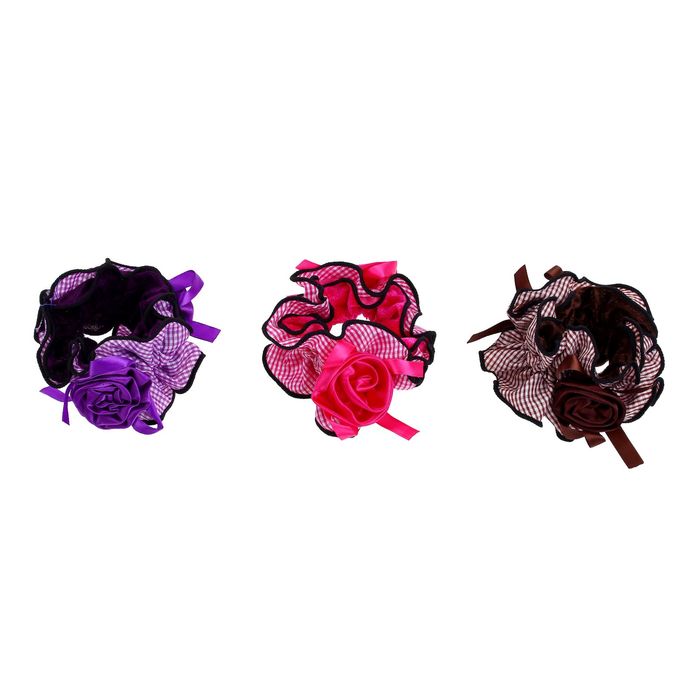 Резинка для волос "Орбита", с розой, чёрный кант, клетка, микс